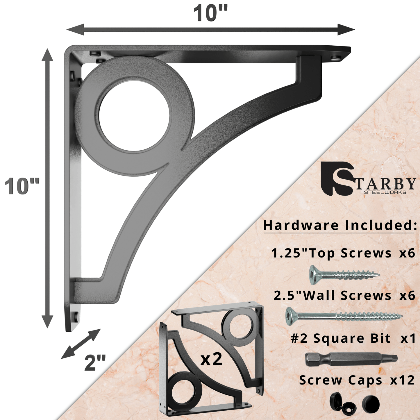 PARK CIRCLE HEAVY DUTY STEEL FIREPLACE MANTEL BRACKETS, FLOATING SHELF, COUNTERTOP SUPPORT - HAND WELDED - MULTIPLE SIZES