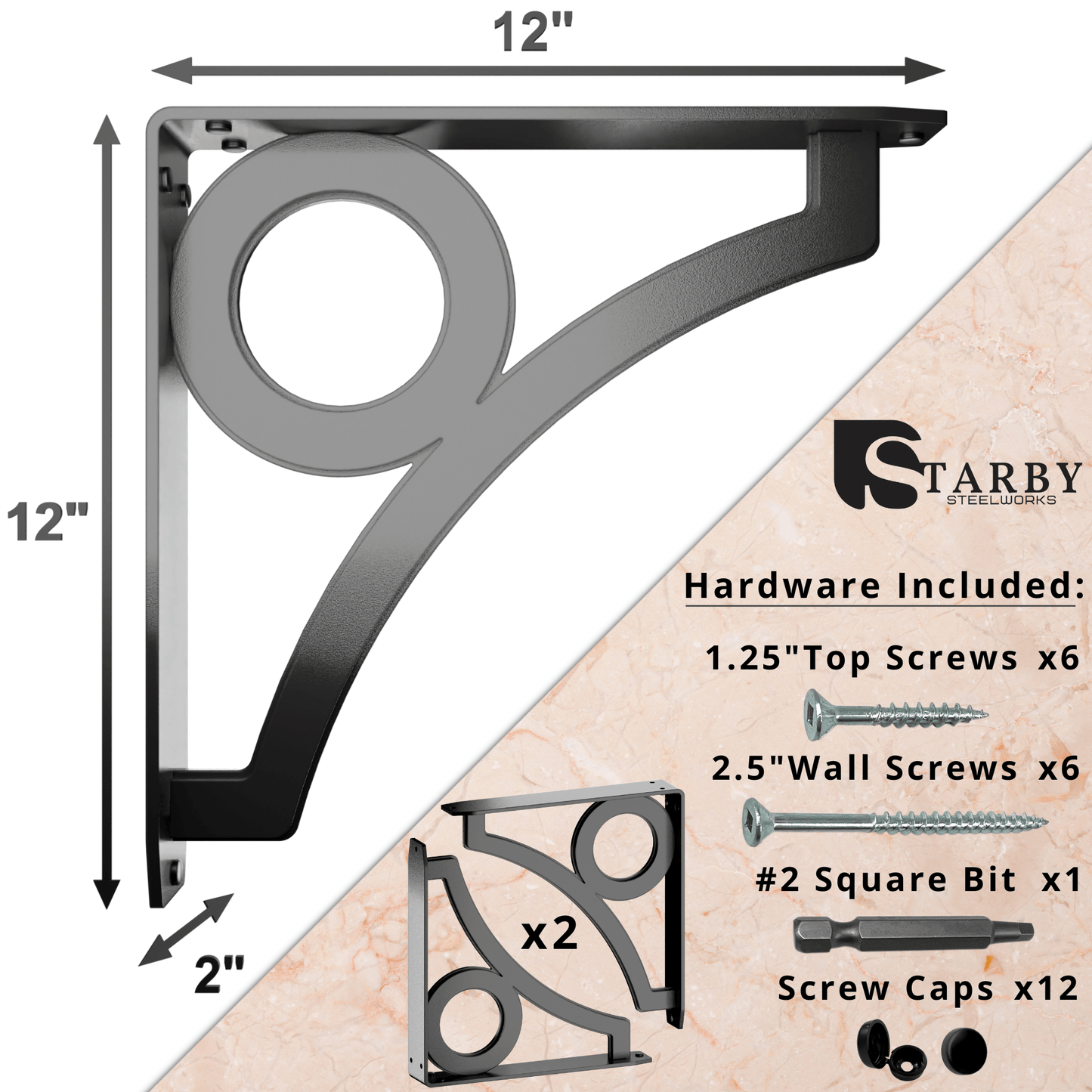 PARK CIRCLE HEAVY DUTY STEEL FIREPLACE MANTEL BRACKETS, FLOATING SHELF, COUNTERTOP SUPPORT - HAND WELDED - MULTIPLE SIZES