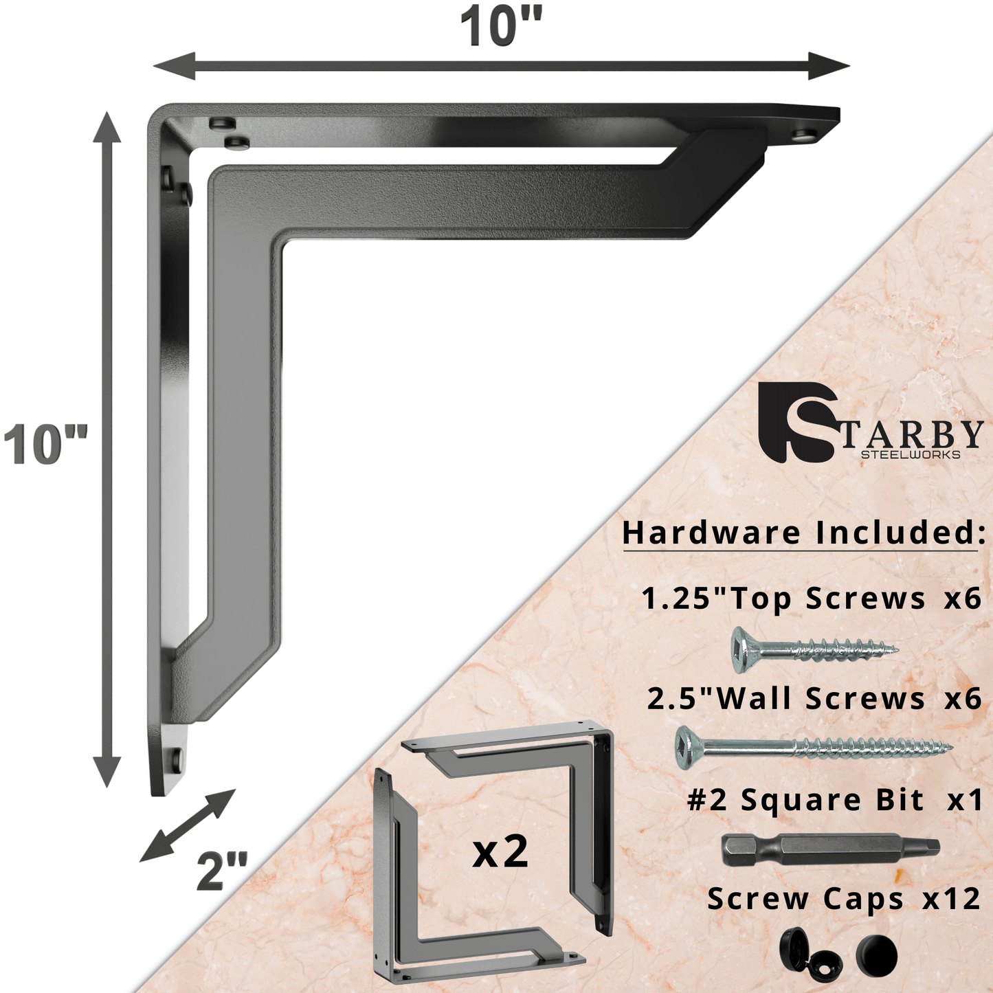 LUCCA HEAVY DUTY STEEL FIREPLACE MANTEL BRACKETS, FLOATING SHELF, COUNTERTOP SUPPORT - HAND WELDED - MULTIPLE SIZES