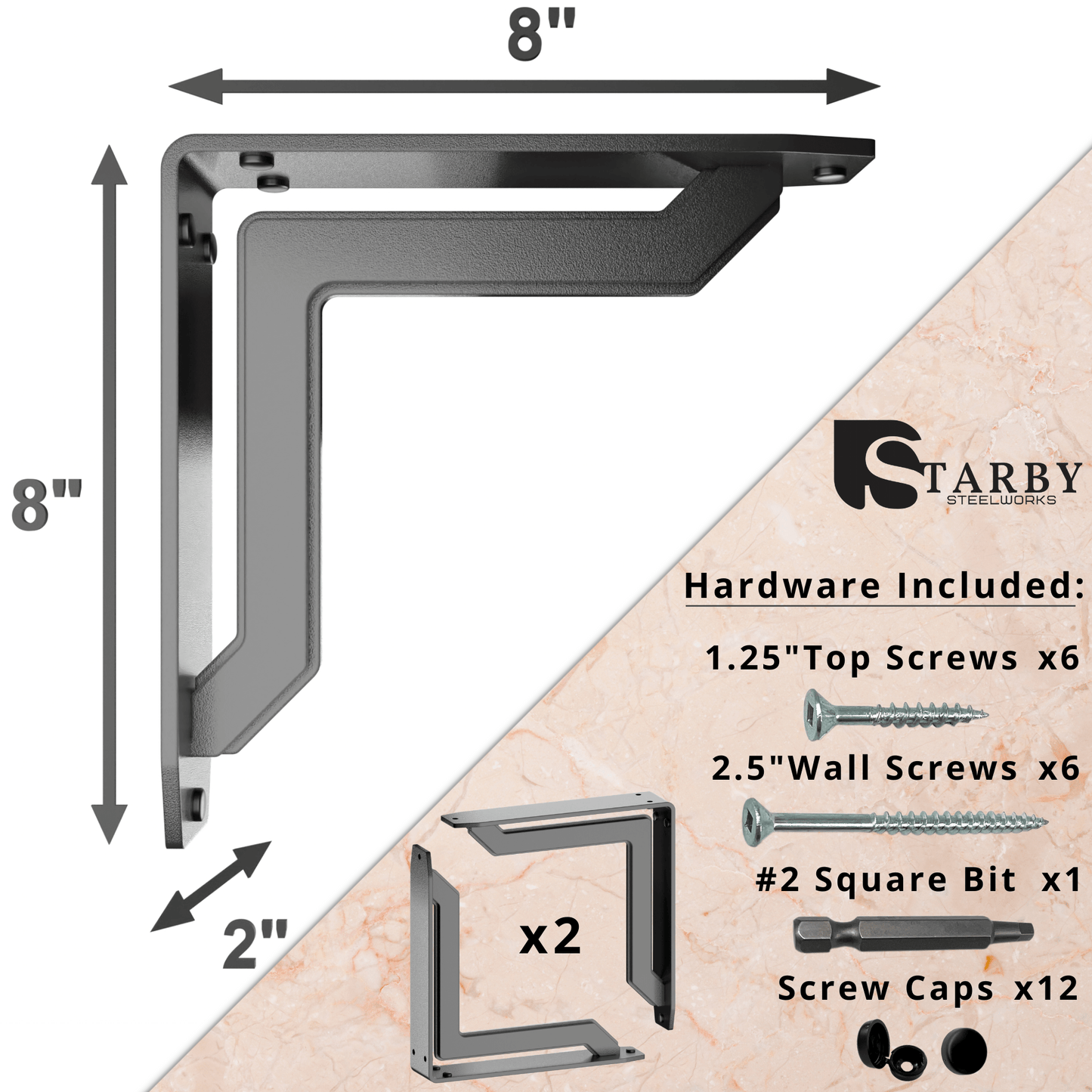LUCCA HEAVY DUTY STEEL FIREPLACE MANTEL BRACKETS, FLOATING SHELF, COUNTERTOP SUPPORT - HAND WELDED - MULTIPLE SIZES