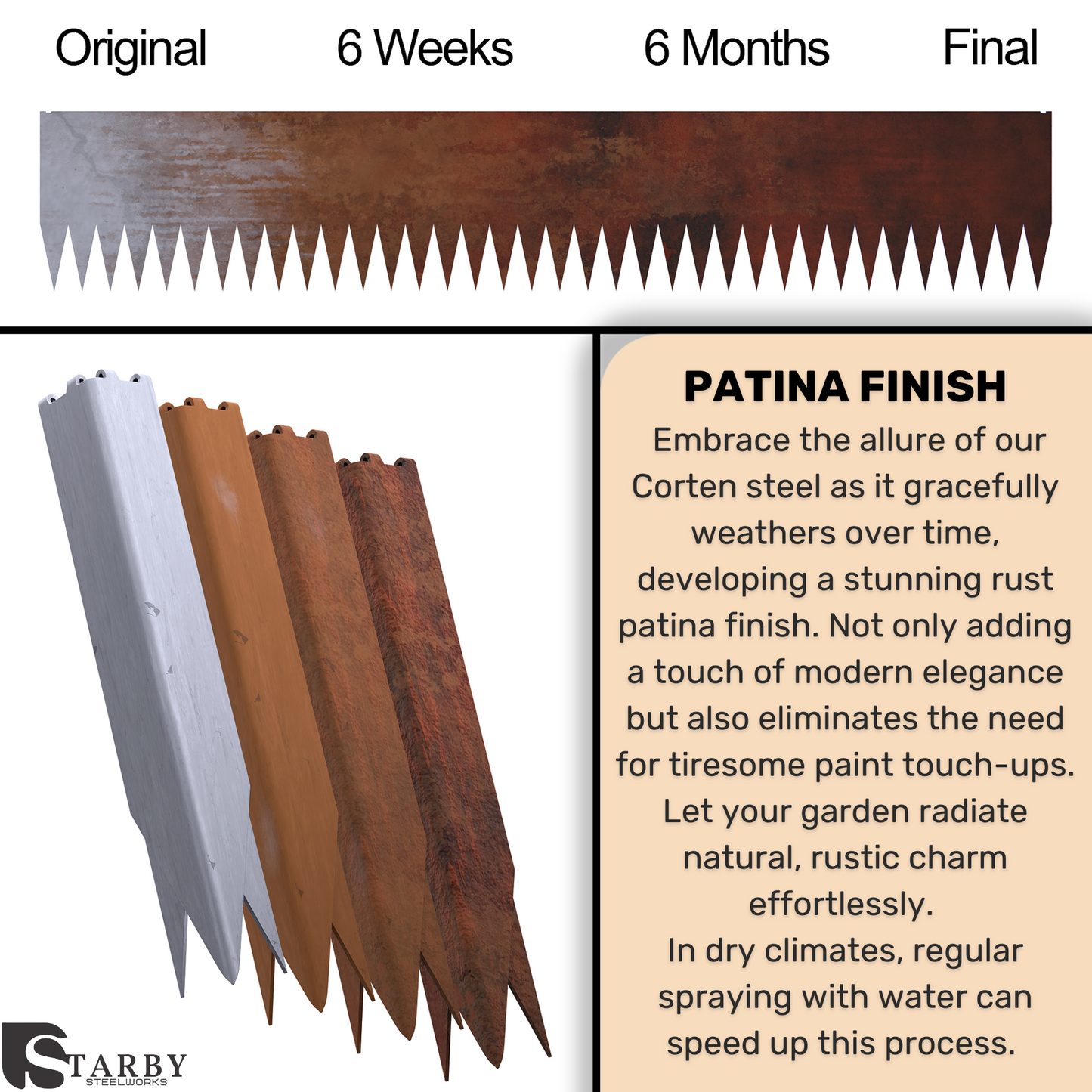 Cor-Ten Steel Landscape Edging - Weathering Rust Patina Finish - 45x8 inch 14-Gauge (5-Pack)