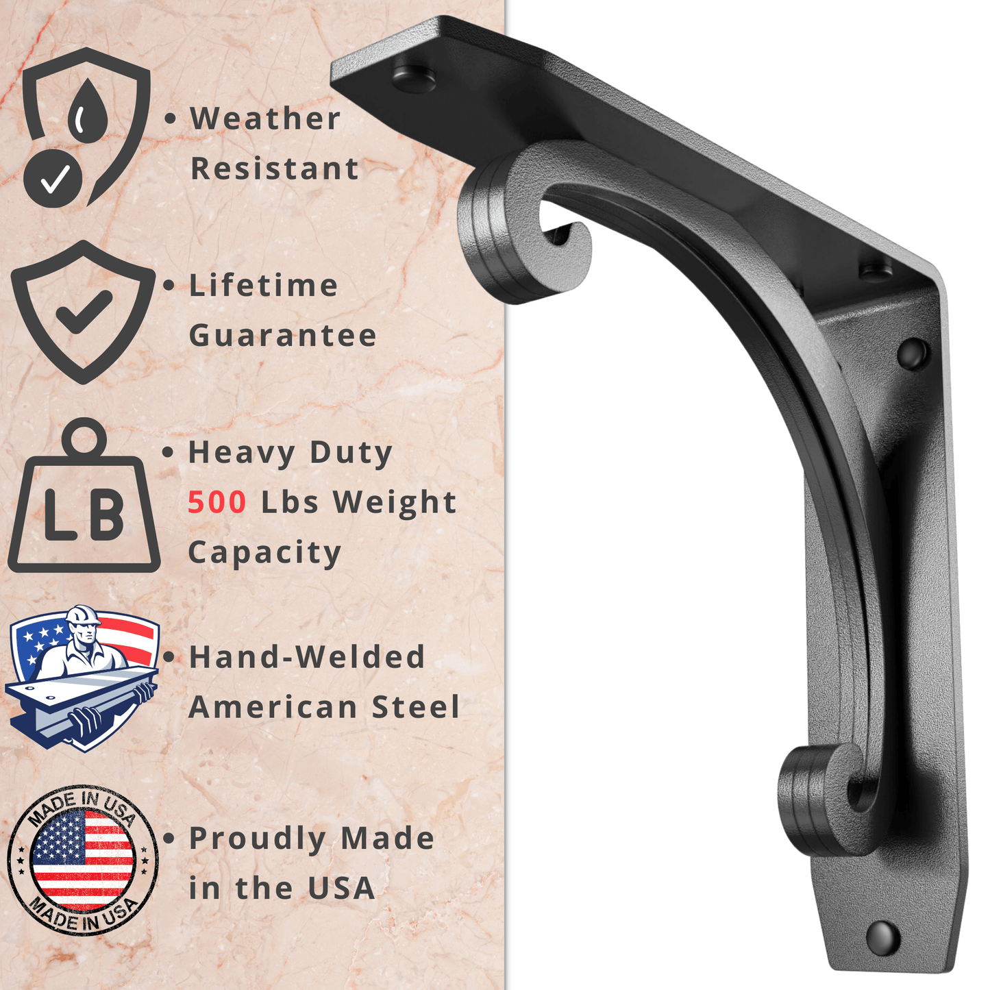 Starby Southern Charm Heavy Duty Steel Fireplace Mantel Brackets, Floating Shelf, Countertop Support - Hand Welded (2 Pack)
