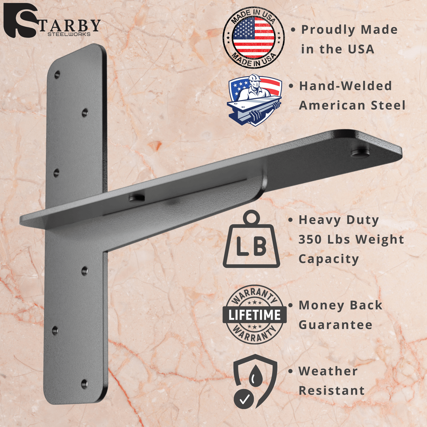 Ultimate Heavy-Duty Floating Granite Bracket - Premium T-Bracket for Cantilever Shelving | Strong, Invisible Support for Free Hanging Countertop Shelf Bench| Made in USA | Sleek Seamless DIY Design | Lifetime Warranty (1-PACK)