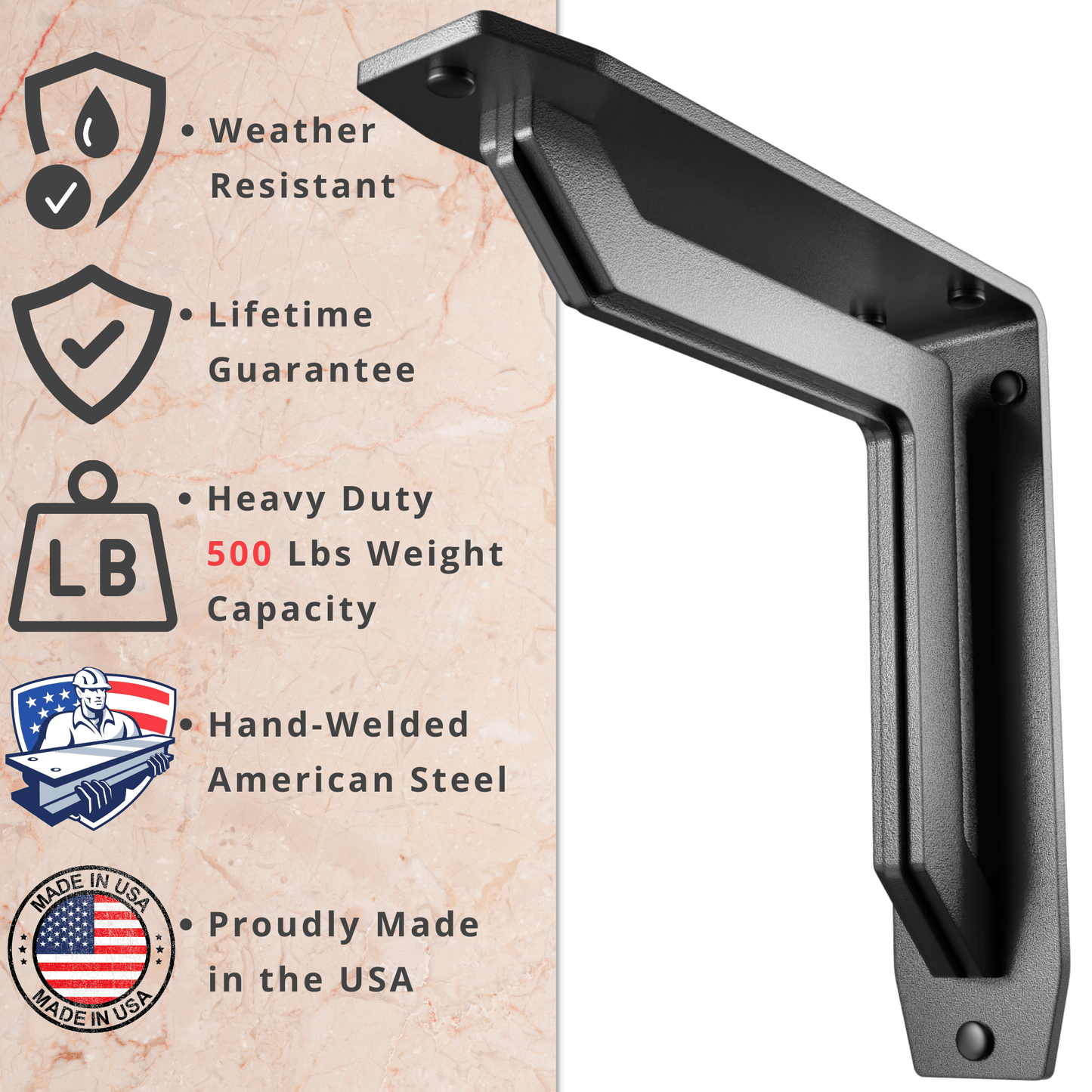 LUCCA HEAVY DUTY STEEL FIREPLACE MANTEL BRACKETS, FLOATING SHELF, COUNTERTOP SUPPORT - HAND WELDED - MULTIPLE SIZES