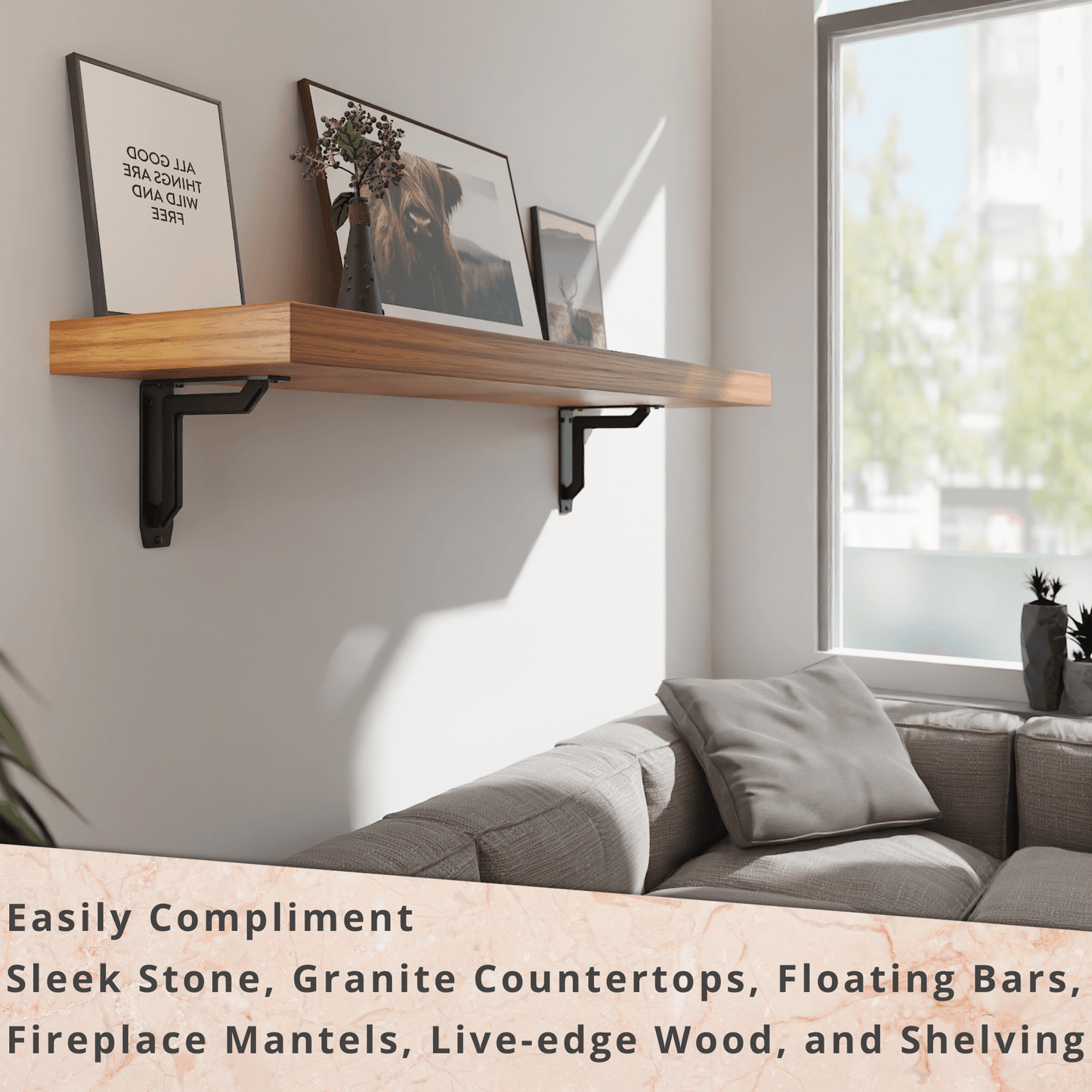 LUCCA HEAVY DUTY STEEL FIREPLACE MANTEL BRACKETS, FLOATING SHELF, COUNTERTOP SUPPORT - HAND WELDED - MULTIPLE SIZES