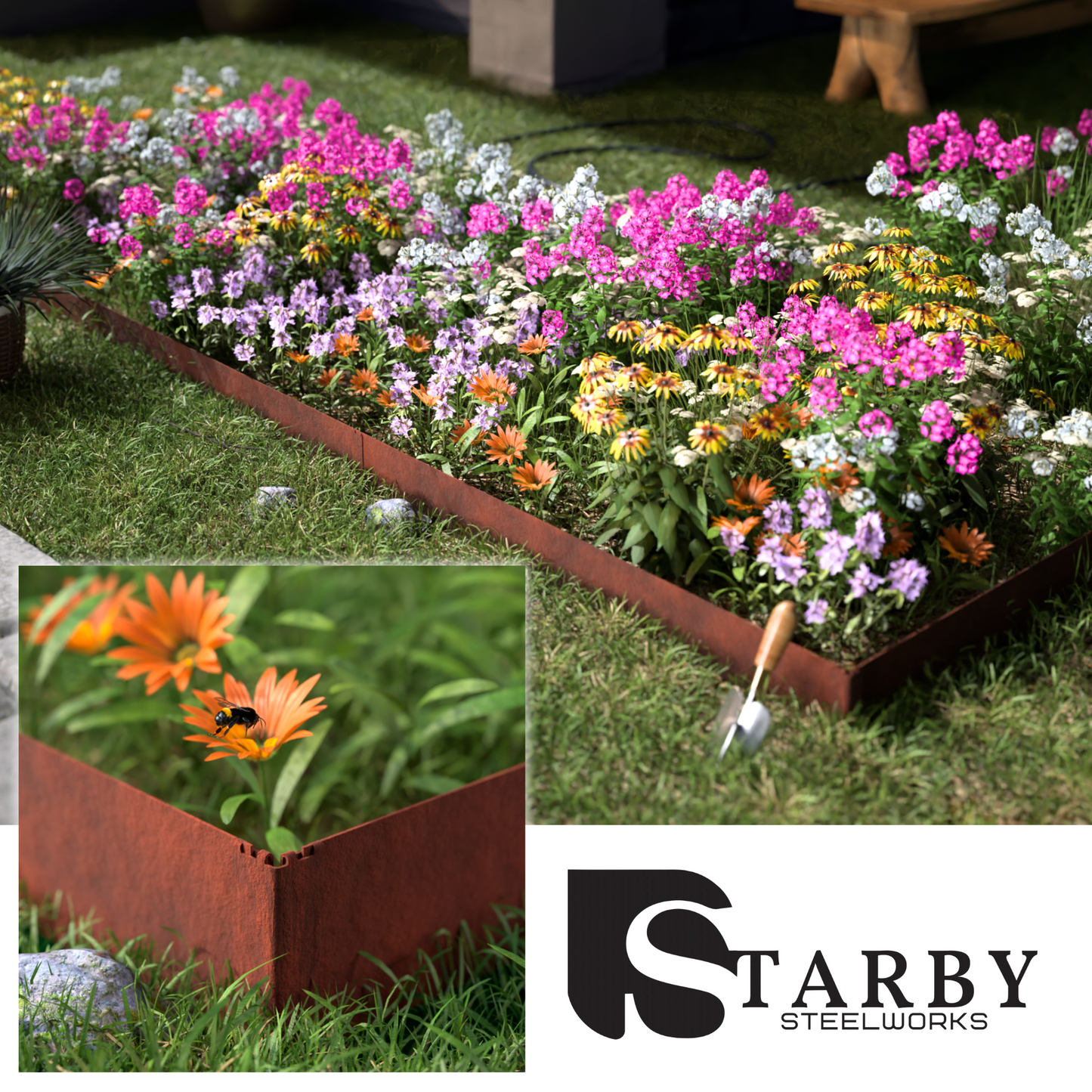 Cor-Ten Steel Landscape Edging - Weathering Rust Patina Finish - 45x8 inch 14-Gauge (5-Pack)