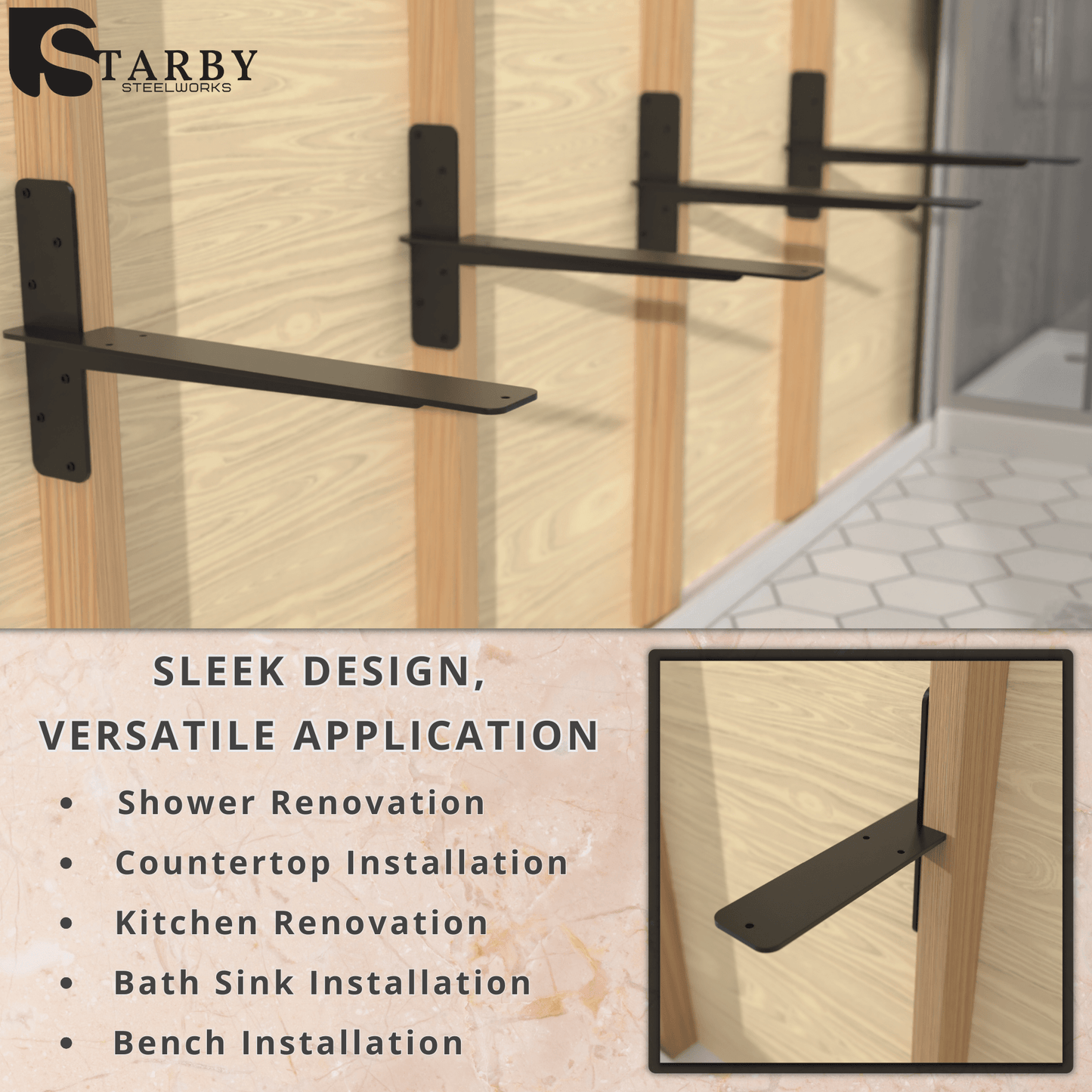Ultimate Heavy-Duty Floating Granite Bracket - Premium T-Bracket for Cantilever Shelving | Strong, Invisible Support for Free Hanging Countertop Shelf Bench| Made in USA | Sleek Seamless DIY Design | Lifetime Warranty (1-PACK)