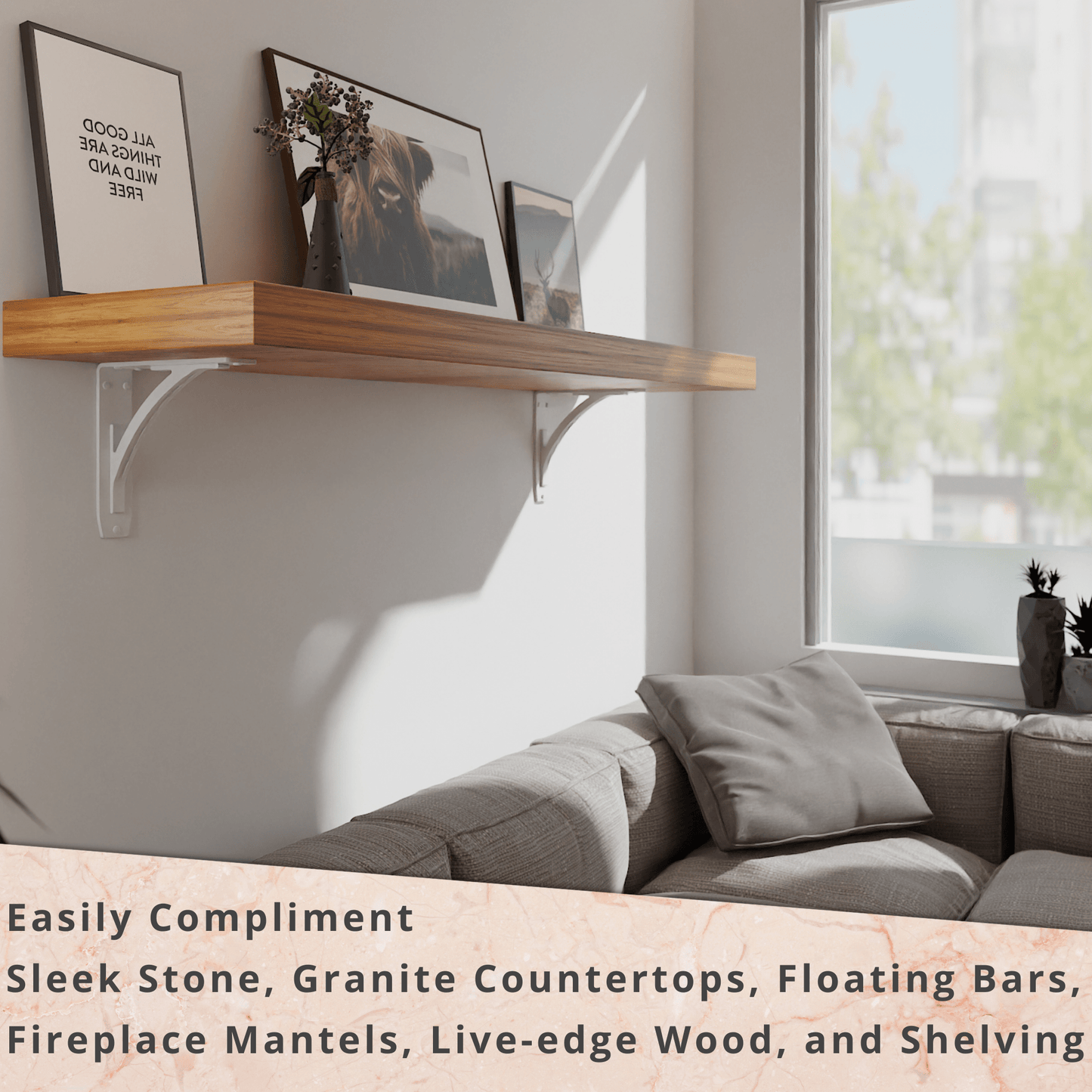 STARBY Designer Heavy Duty Metal Shelf Brackets (2 Each) - Fireplace Mantel Corbels, Shelf Brackets and Counter Supports - Wrought Iron White Finish - Hardware Included - 500 # Capacity - Made in USA