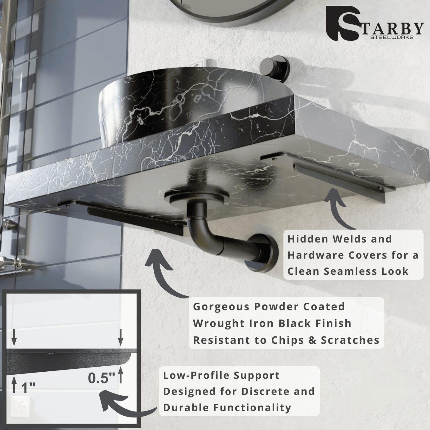 Ultimate Heavy-Duty Floating Granite Bracket - Premium T-Bracket for Cantilever Shelving | Strong, Invisible Support for Free Hanging Countertop Shelf Bench| Made in USA | Sleek Seamless DIY Design | Lifetime Warranty (1-PACK)
