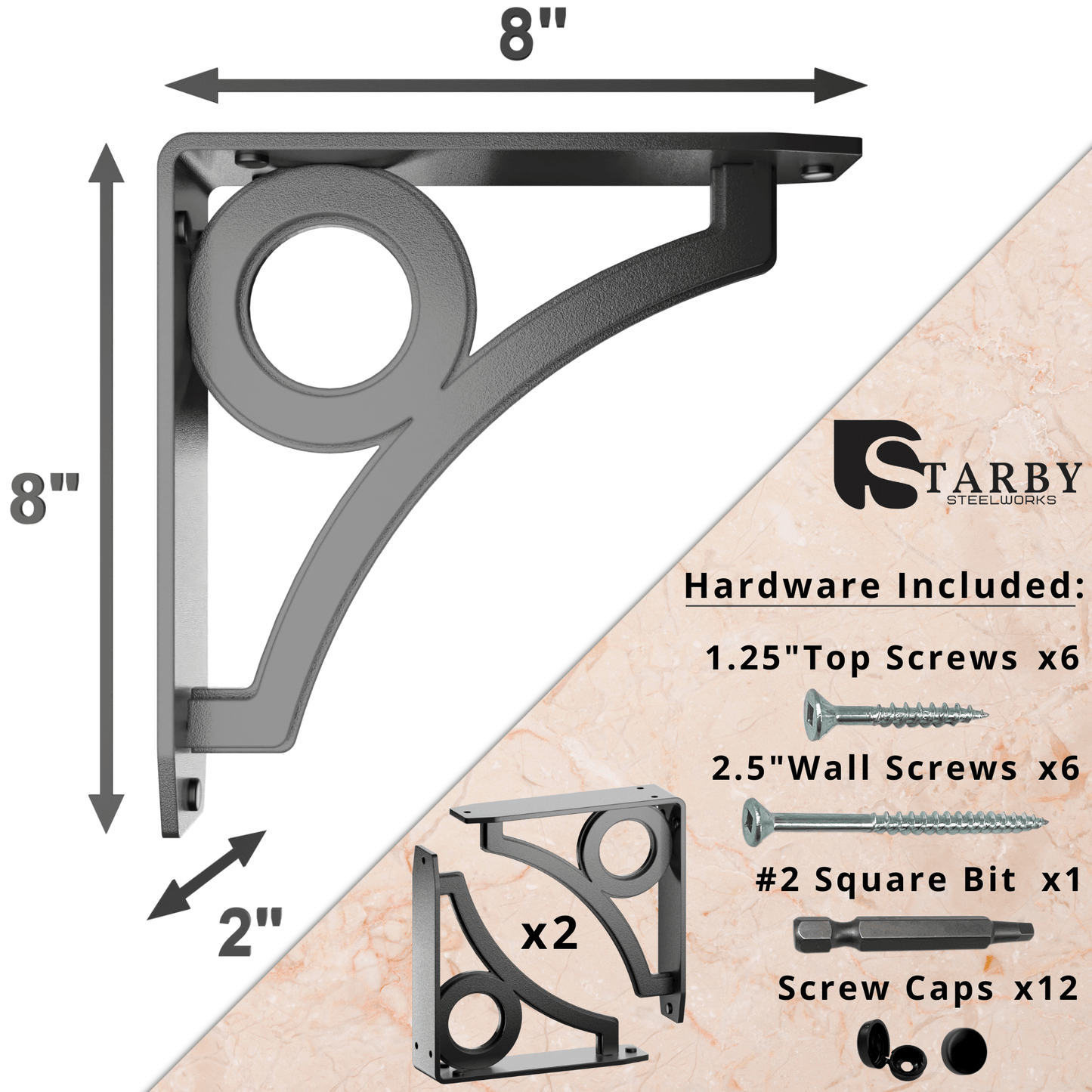 PARK CIRCLE HEAVY DUTY STEEL FIREPLACE MANTEL BRACKETS, FLOATING SHELF, COUNTERTOP SUPPORT - HAND WELDED - MULTIPLE SIZES