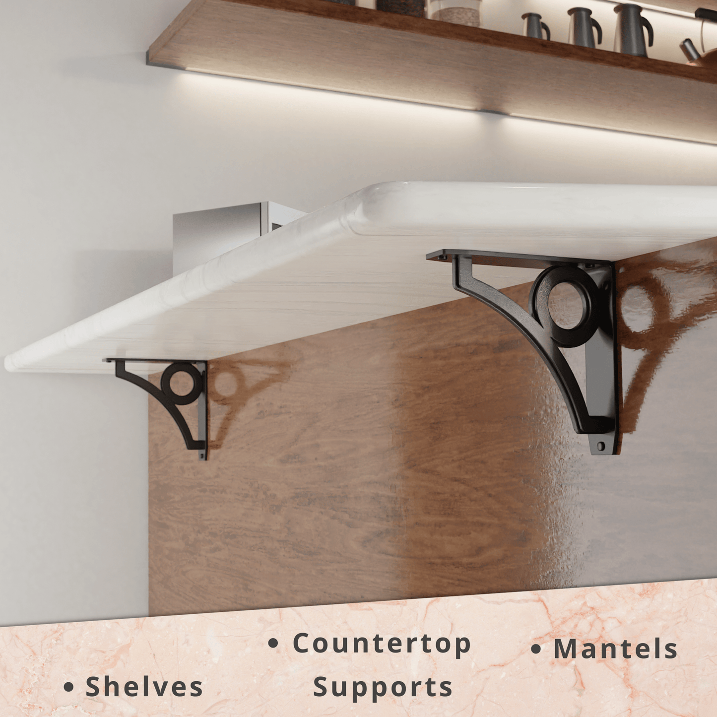 PARK CIRCLE HEAVY DUTY STEEL FIREPLACE MANTEL BRACKETS, FLOATING SHELF, COUNTERTOP SUPPORT - HAND WELDED - MULTIPLE SIZES