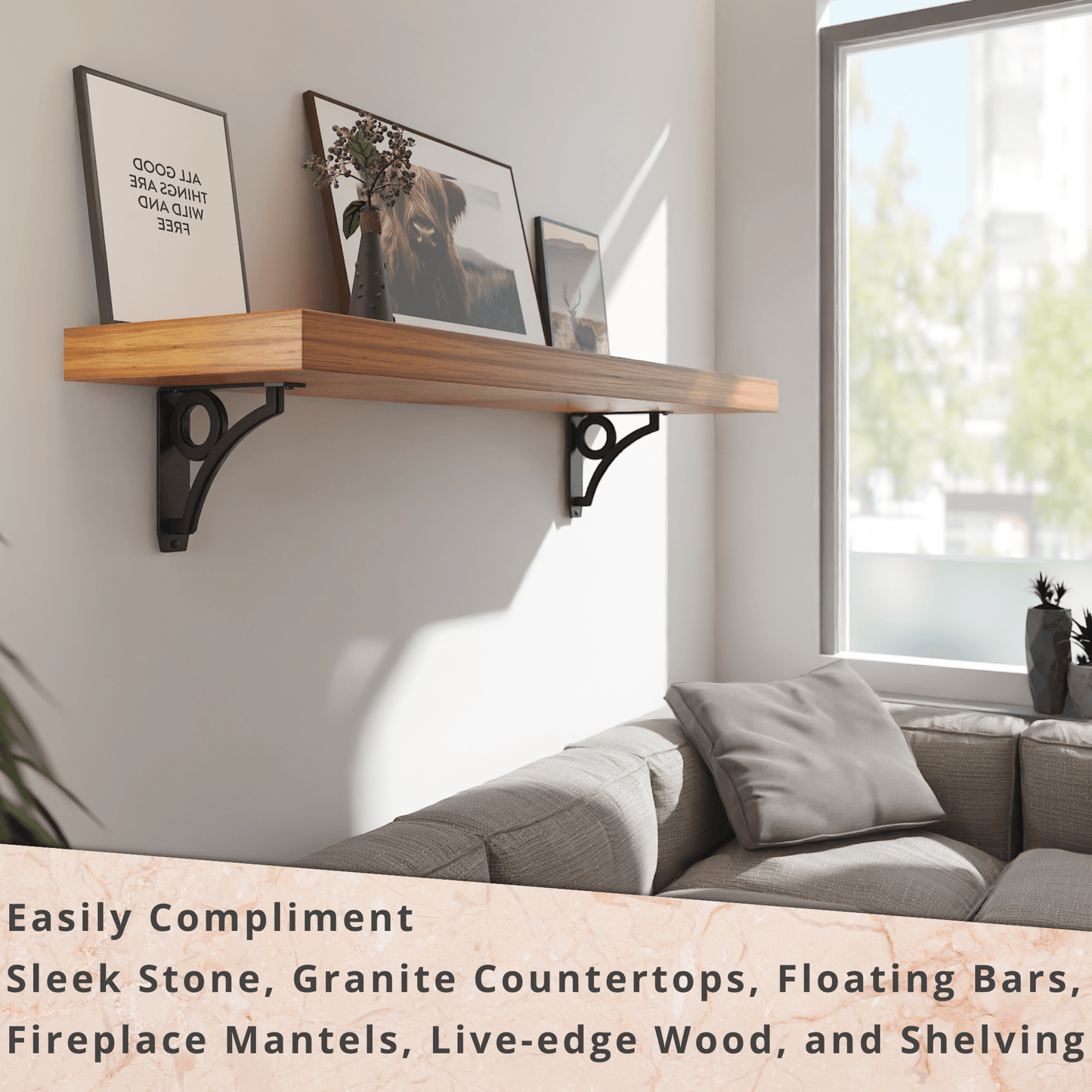 PARK CIRCLE HEAVY DUTY STEEL FIREPLACE MANTEL BRACKETS, FLOATING SHELF, COUNTERTOP SUPPORT - HAND WELDED - MULTIPLE SIZES
