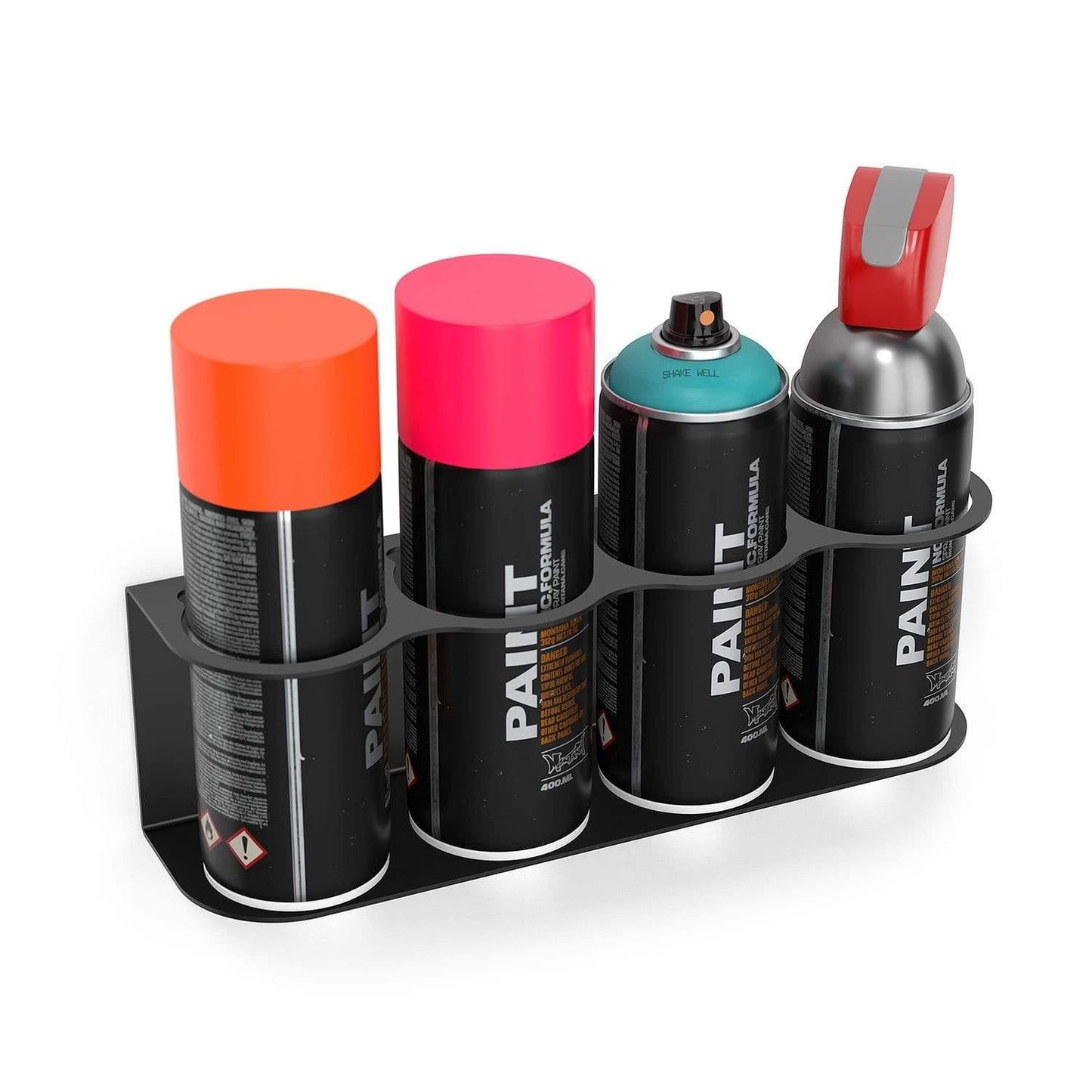 Wall mount 4 spray cans on the wall of your garage, shed, workbench, hobby room, craft room, or laundry room