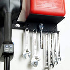 Gas can shelf with tool holders for garage storage