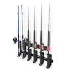 Wall mounted fishing pole rack for spinning and offshore fishing poles