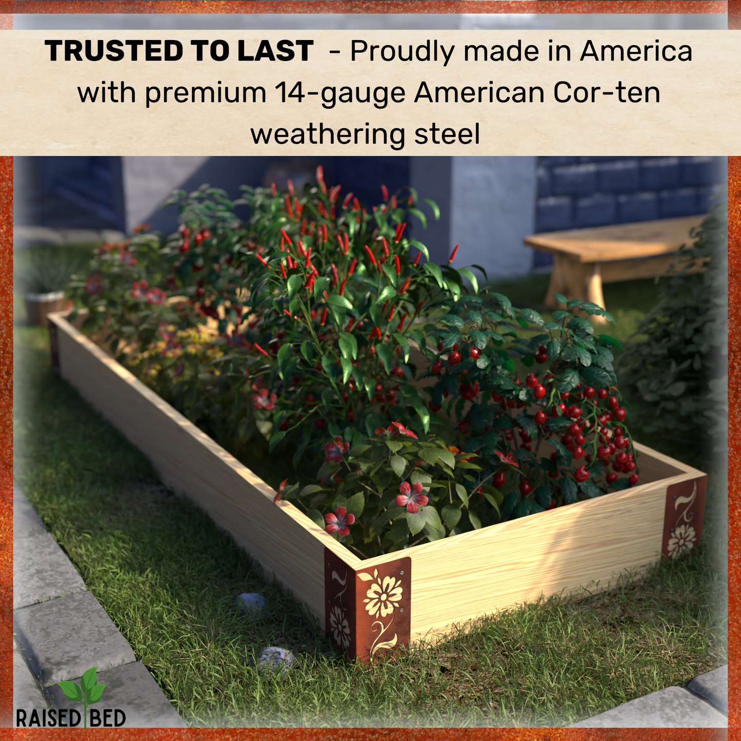 Starby COR-TEN DIY Raised Bed Garden Corner Brackets - Premium Heavy-Duty Weathering Steel -Set of Four 8” Lawn & Garden Designer Series