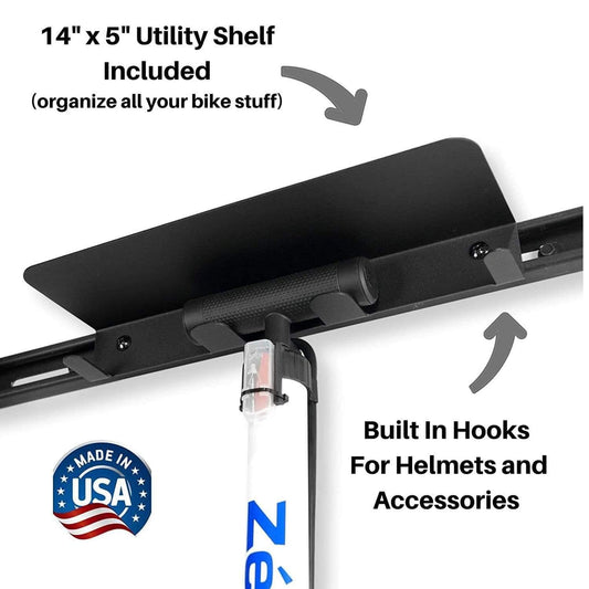 Utility shelf for Koova bike hanger for helmets, pumps, tools, and other accessories