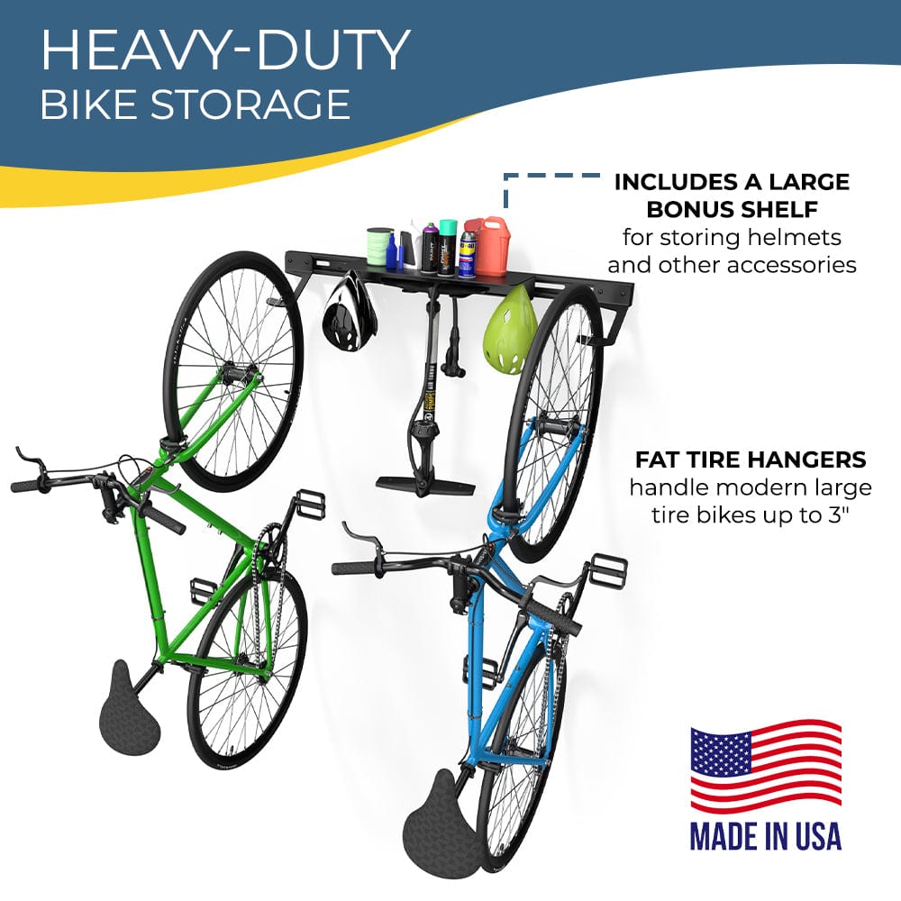 Wall Mounted Bike Rack for 2 Bikes with Storage Shelf