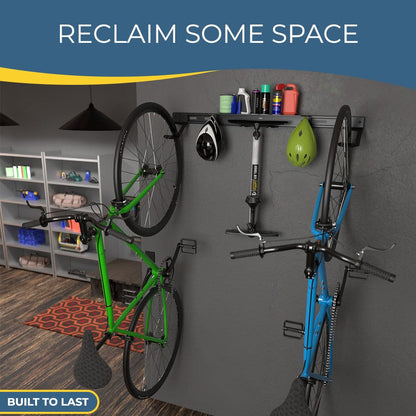 Wall Mounted Bike Rack for 2 Bikes with Storage Shelf