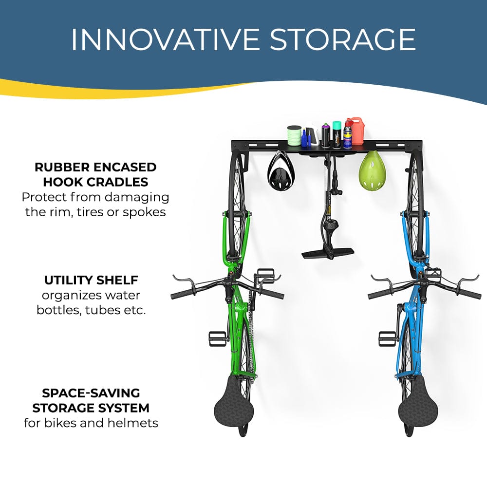 Wall Mounted Bike Rack for 2 Bikes with Storage Shelf