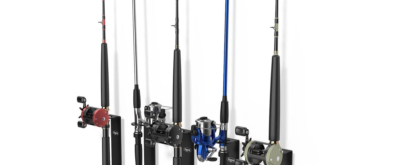 Wall mounted fishing rod holder for offshore fishing poles