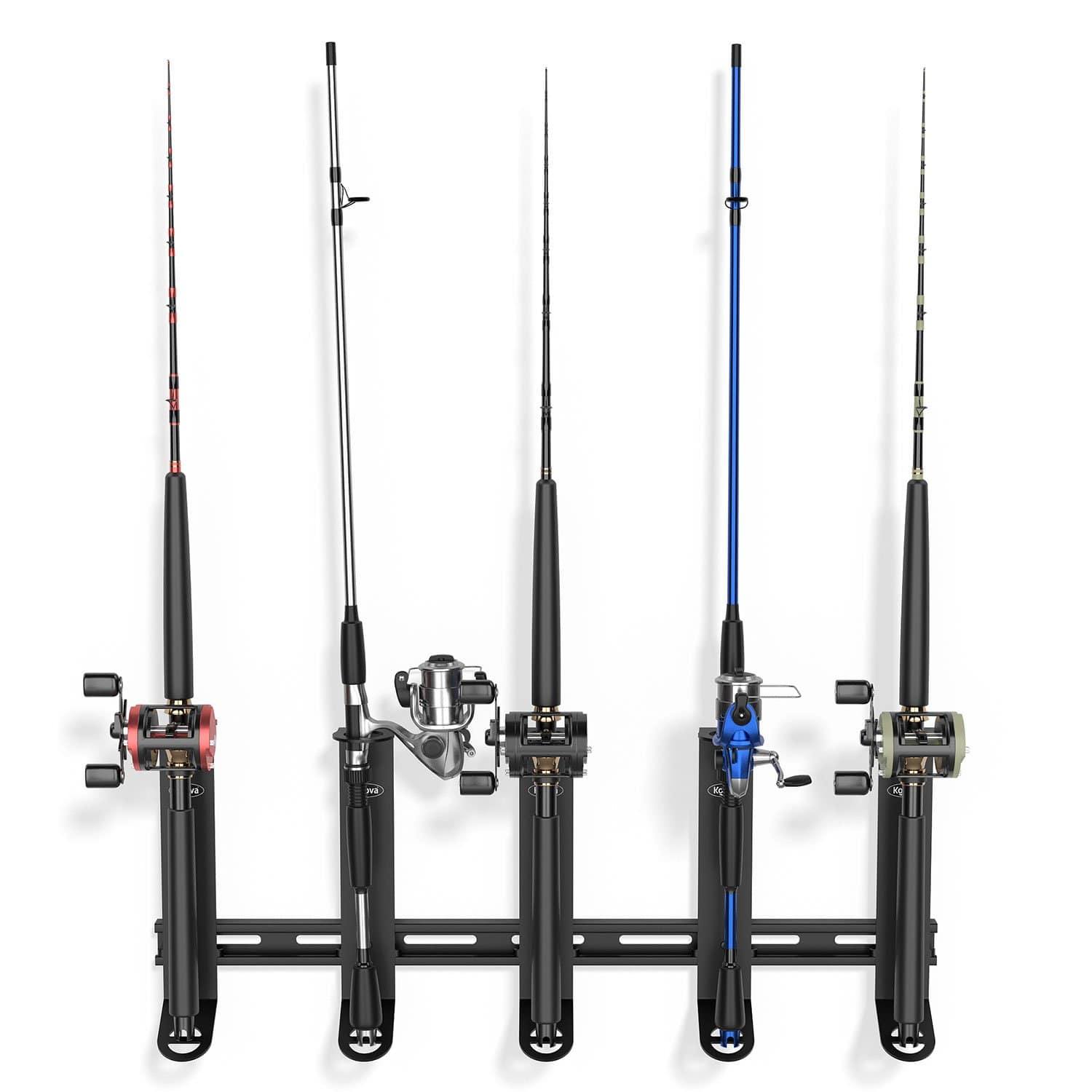 Wall mounted fishing rod rack for offshore fishing poles