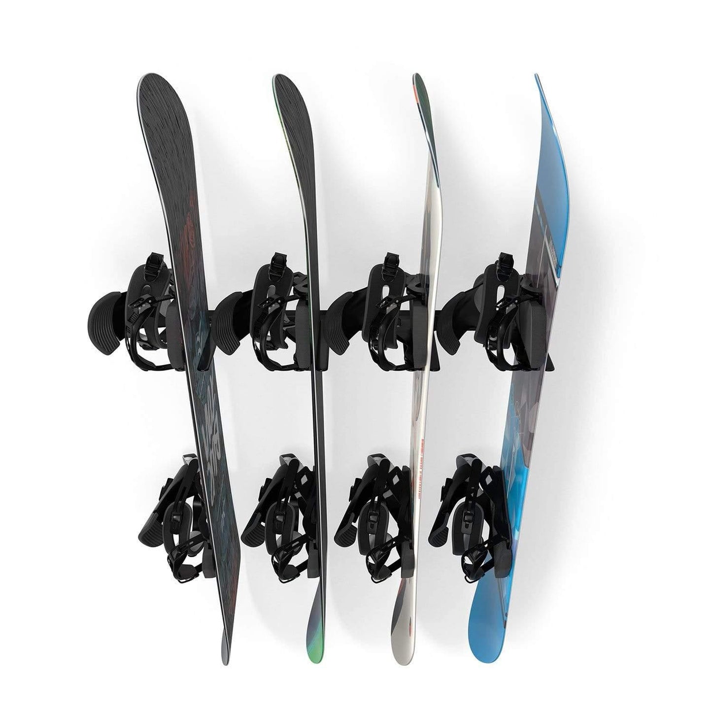 Inline vertical snowboard rack holder - safe for all boards