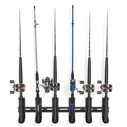 Wall mounted fishing rod holder for spinning fishing poles