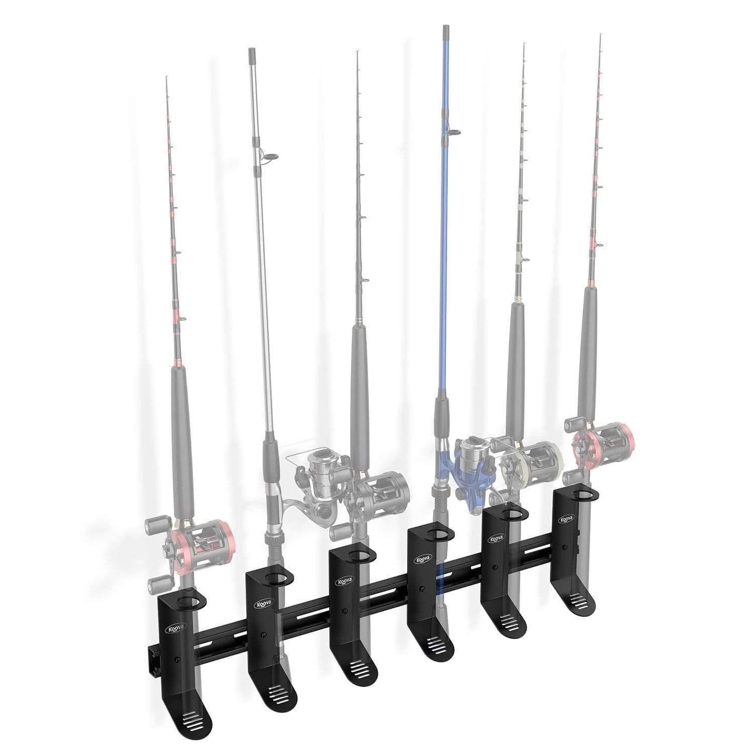 Wall mounted fishing pole holder for spinning fishing poles