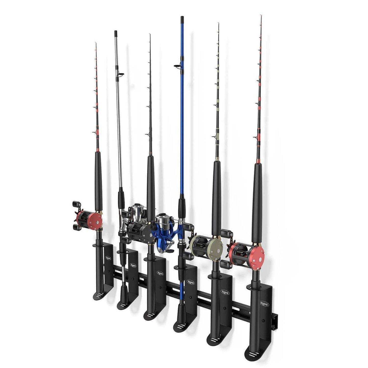 Wall mounted fishing rod rack for spinning fishing poles