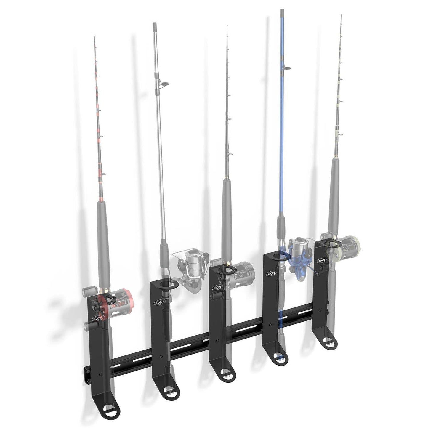 Wall mounted fishing rod rack for offshore fishing poles